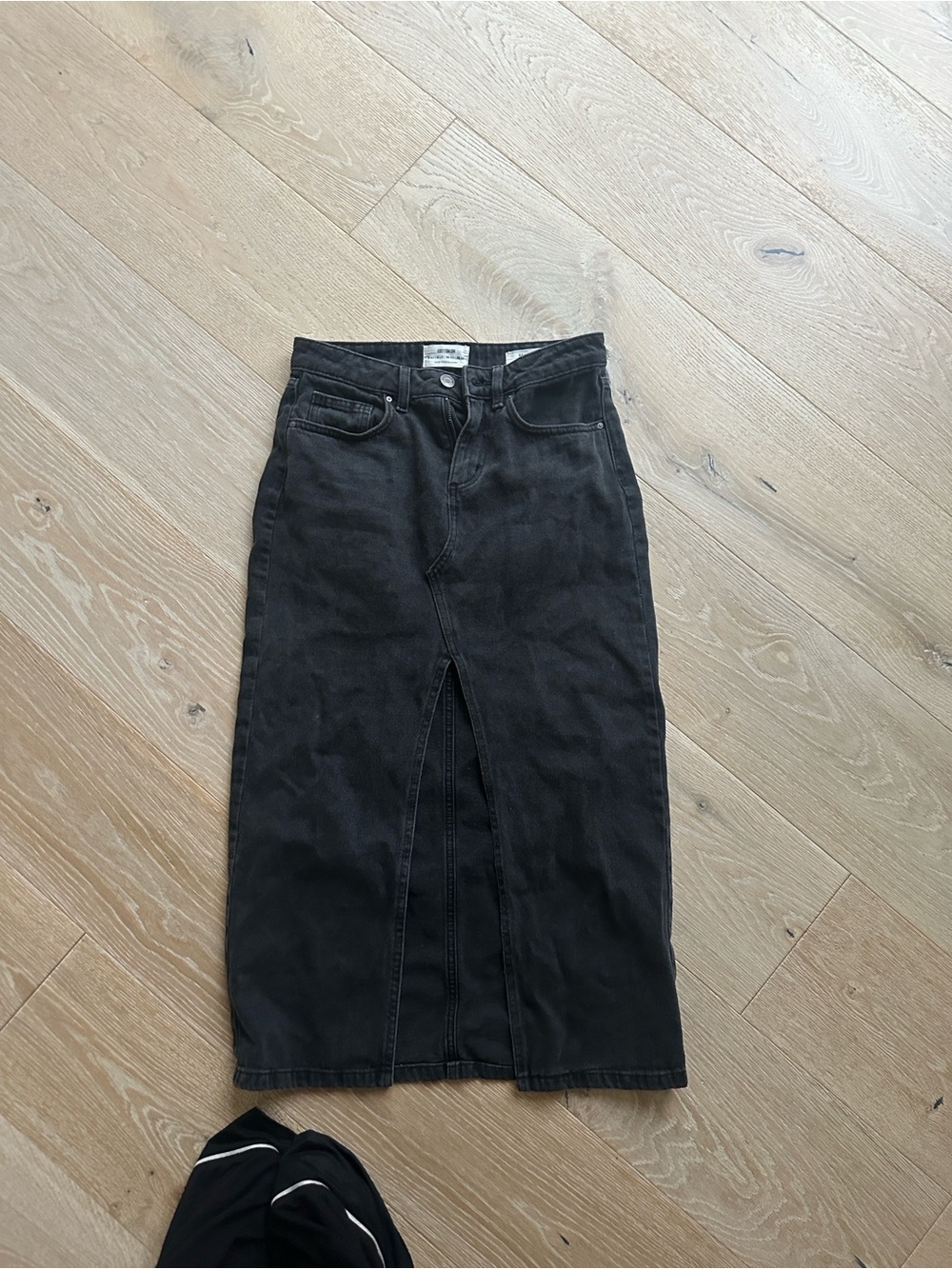 Cotton On Black Denim Midi Skirt with Front Slit